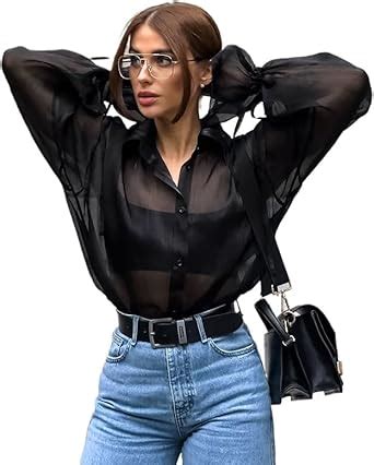 see through blouse|Amazon.com: Womens Sheer Blouses